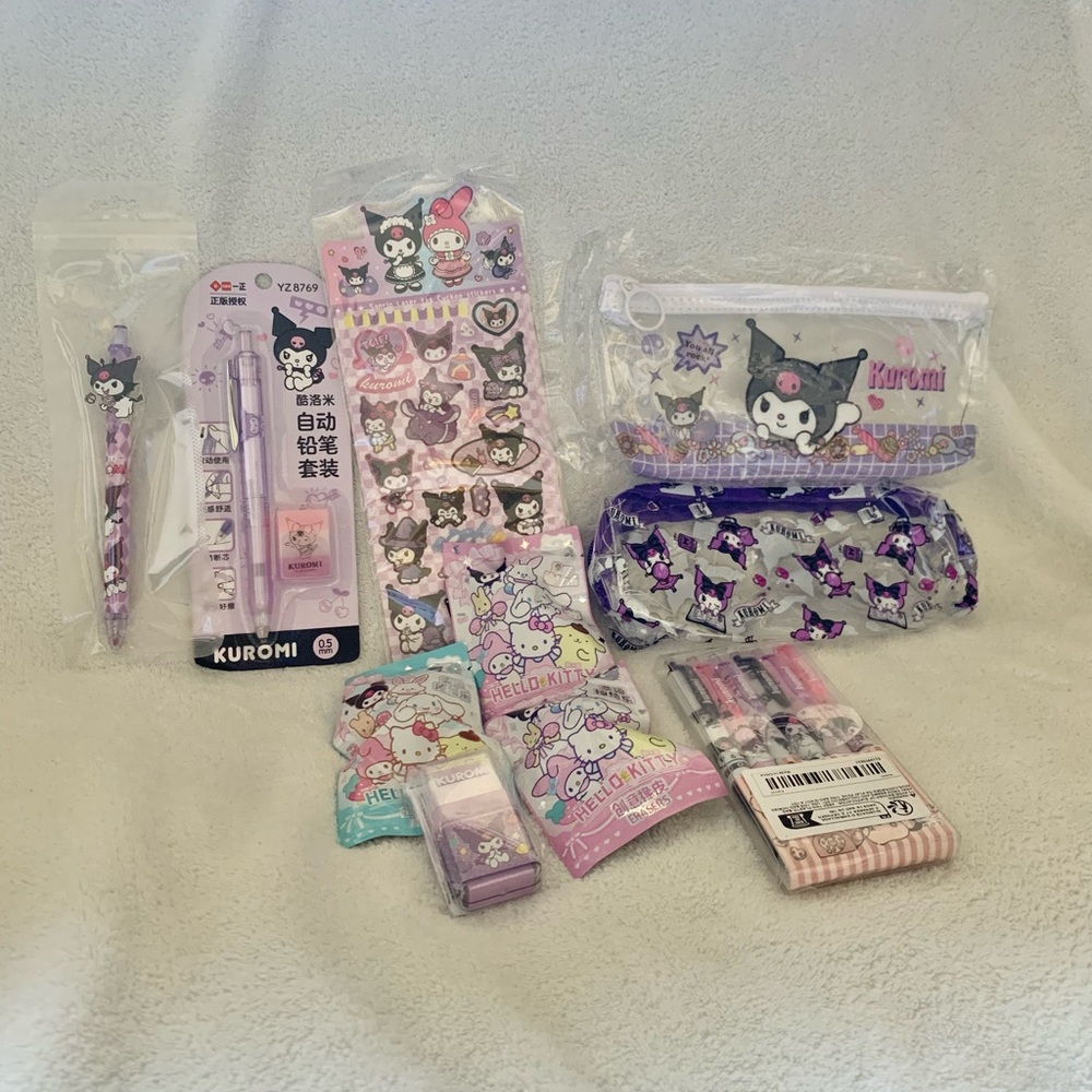 New Sanrio Character Kuromi Bundle #19 - pencil case pens  stickers eras…